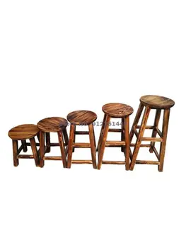 Бар стол от масивно дърво, високо столче, обикновен стол за почивка, ретро стол с облегалка, бар стол, кръгла табуретка, дървена табуретка, бар стол