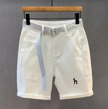 Мъжки Спортни къси панталони за голф, дънкови шорти Hazzys, Летни мъжки Модни ежедневните Свободни шорти 2023, Бяла мъжки облекла за голф