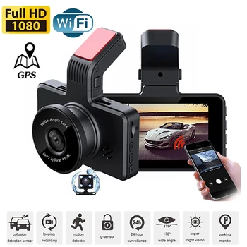 Автомобилен Видеорекордер WiFi Full HD 1080P Dash Cam Камера за задно виждане, видео Рекордер за Нощно Виждане един dashcam Камера, GPS Тракер Черна Кутия