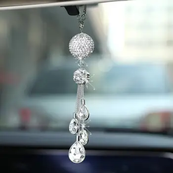 Блестящо Автомобилно огледало-чар, окачване от блестящи планински кристал, Бляскав аксесоар с преломляющим изкуствен топка, стилен автомобил за обратно виждане