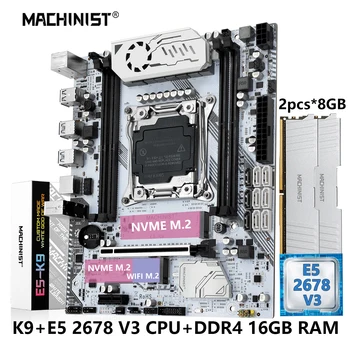 MACHINIS X99 Kit Комплект дънната платка LGA 2011-3 Xeon ПРОЦЕСОРА E5 2678 V3 Процесор DDR4 2 * 8 GB оперативна памет NVME M. 2 SSD USB3.0 M-ATX K9