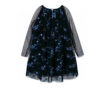 YN9889 2023, Последният стил за момичета, есента фэнтезийная Galaxy Звездното небе, Сетчатое рокля с бродерия в долната част и дълъг ръкав