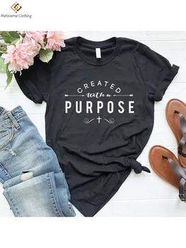 Създаден с определена цел, Тениски с кръст, Ежедневни Дамски тениска Christian Faith, Тениска Femme Tumblr, Гръндж, топ с къс ръкав, Директна доставка