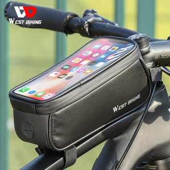 WEST BIKING Водоустойчив Мотор и чанта на Предната част на рамката, сензорен екран, 7-инчов Титуляр за телефон, Велосипедна чанта с горната тръба, аксесоари за автомобилния МТБ велосипеди
