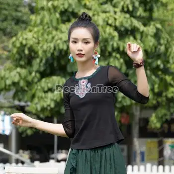 окото блуза с бродерия на цветя 2023 в ретро стил, китайска подобрена риза чонсам, национални фолклорни ризи, костюм в стил на източния тан, китайска блуза