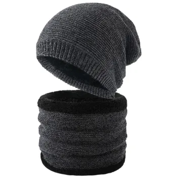Мъжки и женски вязаный пуловер, шапка с плюшем и удебелени препълнена, пуловер от две части, шал, шапка, комплект от две части