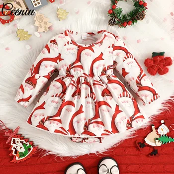 Ceeniu 0-18 м, Коледна дрехи за малките момичета, гащеризон с принтом Дядо Коледа, Боди за Бебета, Коледен костюм за Новородени