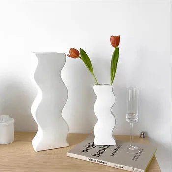 Керамична ваза за цветя в скандинавски стил, Гидропонный гърне, Настолна ваза, за Украса на масата под формата на вълна за цветя, декорация на сватбена маса