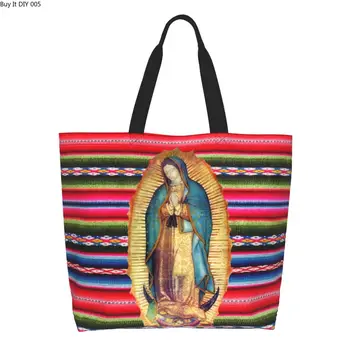 Богородица Гваделупская Virgen Maria Zarape Чанти-тоут за пазаруване на продукти, Холщовая чанта за пазаруване, чанта през рамо, чантата е с голям капацитет