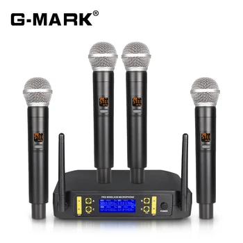 Безжичен микрофон G-MARK GLC640 Професионален 4-канален Караоке микрофон с регулируема честота за домашно парти, Говорител, Шоу-сцена