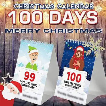 2023 Коледа, Обратно броене от 100 дни, Настолен календар, Творчески Cartoony Настолен календар, Коледна украса, Празнично напомняне, Плановик
