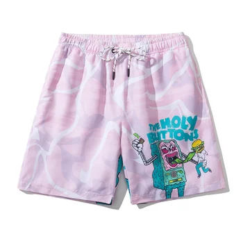 Къси панталони-бермуди с принтом акули от карикатури, Плажна мъжки облекла, спортни дъска s