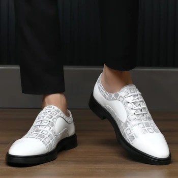 Мъжки Сватбени обувки От Лачена кожа с Остри Пръсти, Дантела, Есенни Бизнес Официални Oxfords, Луксозни Трендови Модел обувки Chaussure Homme