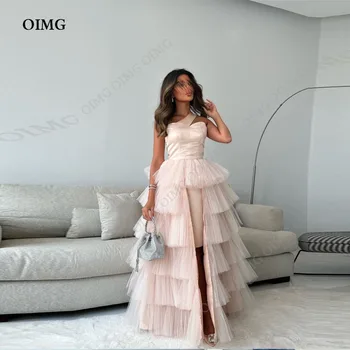 OIMG Светло розови Вечерни рокли с висока Засаждане, Елегантна Многослойно бална рокля от тюл с волани, сшитое по поръчка, Дамско облекло за дейности, Красиви рокли за бала