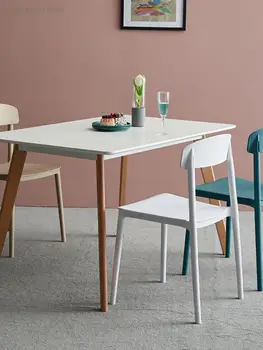 Маса за хранене, Модерен изчистен Скандинавски Пластмасов Стол Домашен Ресторант Сгъсти Стол Стол Интернет-Знаменитост дизайнерски стол