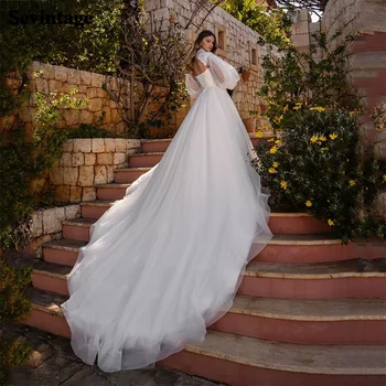 Сватбена рокля на принцеса 2023, Сватбената рокля Renda с аппликацией, Кожена линия, Елегантна рокля за катедралата, Кола