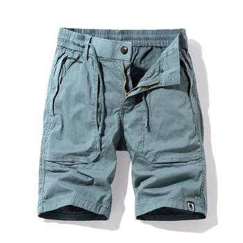 Нови Летни Мъжки ежедневни панталони-карго от 95% памук с модерен пряк джоб с цип, Стрейчевые удобни външни къси панталони за мъже