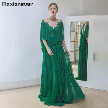 Maxianever Вечерна рокля с V образно деколте, дантелено шифоновое вечерна рокля в сгъвката, е подходящо за абитуриентски балове и специални поводи, абитуриентски рокли Vestidos