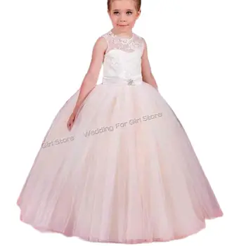 Обикновена рокля с цветя модел за момичета, тюлевые дантелени флорални апликации без ръкави за сватба, абитуриентски бал, рожден рокли