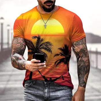 Модерна плажна риза с ботаническата 3D принтом и графика За мъже, лятна Ежедневни градинска облекло, тениски с къс ръкав, потници Оверсайз