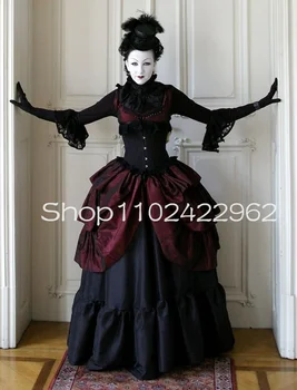 Рокли за бала в стил барок и рококо С Дълъг ръкав, Черно Бордовое Бална рокля Steamgypsy в готически викториански стил, Вечерна рокля