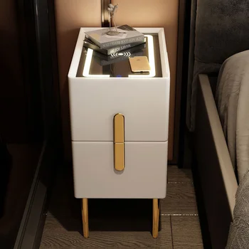 Умен малка странична Масичка в Модерен Интериор за Спални, Кухненски Шкафчета с Безжична Зареждане, Bluetooth-Високоговорител, Мултифункционален Страничен Шкаф