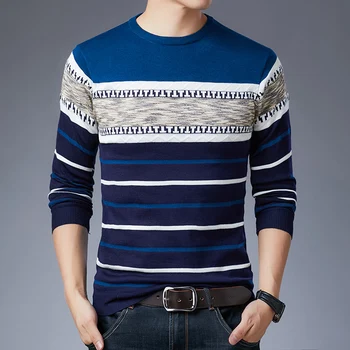 Мъжки Моден Контрастен Пуловер Пуловер в ярък ивица с принтом 2023, Есенно-зимния Casual