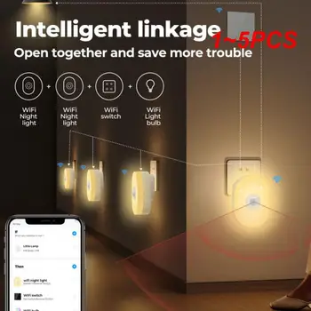 1-5 бр. WiFi Sasha Smart Led Night Light PIR Датчик за движение от Ес, САЩ, Великобритания, Plug монтиран на стената лампа Топла Бяла светлина RGB Room App Voice За Алекса