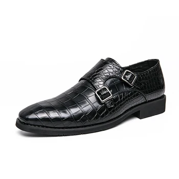 Мъжки обувки Монк, с луксозно катарама отстрани от телешка кожа, модерен лоферы за бизнес и ежедневни облекла
