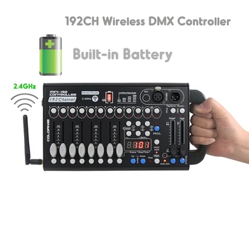 Нов безжичен DMX контролер, захранван от 192 батерии, 192CH, акумулаторна батерия вграден акумулаторен контролер сценични светлинни ефекти