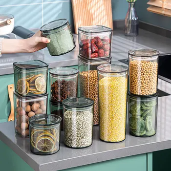 Кухненски фланец на резервоара за съхранение на различни размери, можете да изберете тестени изделия, сушени плодове, бисквити, зърнени резервоар за съхранение на зърно, пластмасов прозрачен