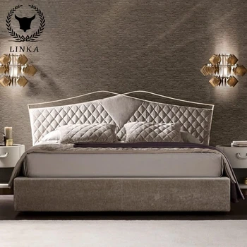 Италия луксозно двойно легло в основната спалня и мек диван 1.8 m голямо легло от неръждаема стомана, 6-подножието легло луксозна мебел по поръчка