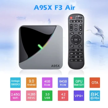 A95X F3 Air RGB Light TV Box Android 9,0 Amlogic S905X3 Smart TV BOX 4 GB 64 GB 32 GB TVBox Двойна Wifi 4K 60fps 2G 16GB мултимедиен плейър