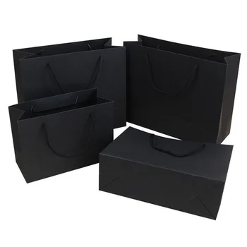 Отпечатани по поръчка на дребно в луксозен подаръчен пакет за покупки на прости, евтини черни хартиени опаковки чанти-тоут с дръжки