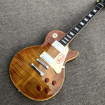 Електрическа китара LP standard 1959 R9, Тютюнев взрив, хастар от палисандрово дърво, хром профили, жълта подвързия, безплатна доставка