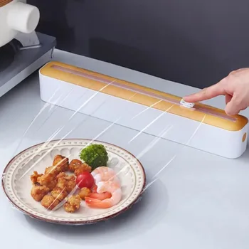 Пластмасов диспенсер за пластмасово фолио Издънка с нож за храна филм Титуляр за съхранение на пластмасови листове