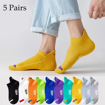 5 двойки ярки цветни чорапи до глезена на крака, мъжки дишащи Улични Модерни спортни чорапи с Дезодорант, Невидими чорапи за бягане