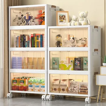 Сгъваем Портативен шкаф за съхранение на битови многослойни леки закуски, играчки, дрехи, книги, штабелируемый кутия за съхранение с двойна врата