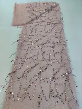 2023 РОЗОВА африканска лейси плат с ресни от 3D пера, благородна бродирана френска лейси плат с пайети, нигерийски сватбена рокля