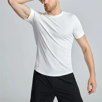 Еластична тениска на райета с изрезки, бързосъхнеща тениска, Нови мъжки ежедневни стегнати ризи с къс ръкав, блузи, мъжки летни дрехи за тренировка във фитнес залата