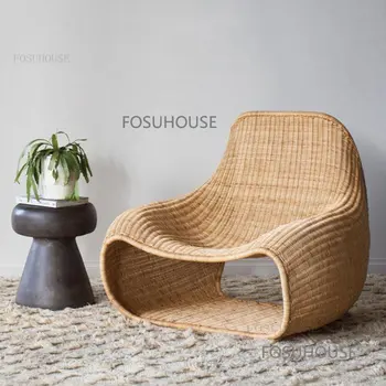 Модерен ротанговый стол за улици в скандинавски стил, лесен ротанговый диван, стол за почивка с облегалка в хола, мебели за двор