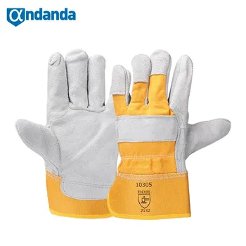 Andanda 1 Чифт Работни ръкавици с двойна длан от телешка кожа, Ръкавици от телешка кожа, Износоустойчиви, Ръкавици за ремонт на механизми
