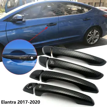 за Hyundai Elantra 2017-2020, стикер върху дръжката на вратата на колата е от въглеродни влакна, хастар (2 бутона)
