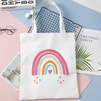 Чанти за пазаруване Rainbow Sun Небе с мультяшными Облаците и гледката 40x40 см, Чанта-тоут, Множество чанта, Дамски тъканно чанта на рамото, сгъваема