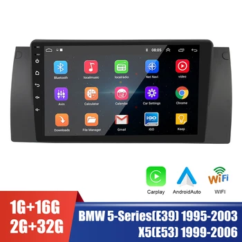 Авто радио със сензорен екран, Android 10,1 9 Инча GPS WiFi Bluetooth 2 Din и за BMW серия 5 (E39) 1995-2003 X5 (E53) 1999-2006 Мултимедия
