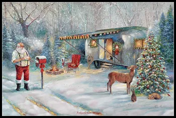 Убежище на Дядо Коледа - Комплекти за бродерия на кръстат бод - НАПРАВИ си сам, Бродирани Ръчно изработени Бродерии 14 карата, Комплекти Aida, Цвят на DMC