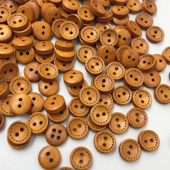 100шт 10мм Кафяви Кръгли дървени Копчета с 2 дупки за шиене, Scrapbooking, WB625
