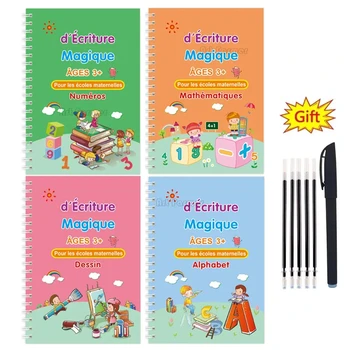 4 книги / набор от немски магически тетрадки за писане за деца, математика, книга Монтесори по калиграфия, учим се да пиша, 3D Немска копирна книга