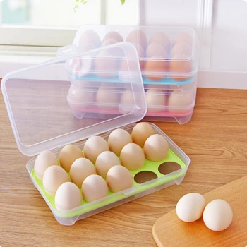 Кутия за съхранение на яйца В хладилника, на притежателя на 15 Яйца, съд за съхранение на продукта да се запази свежестта, Калъф за съхранение на продукти за пикник, 15 Корита, Прозрачна кутия за съхранение, която е Полезна