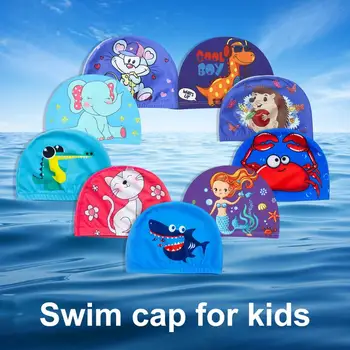 Водоустойчив шапка за плуване, бързосъхнеща дишаща шапка за басейна за деца с анимационни принтом, Висока еластичност, защита на ушите, детска шапчица